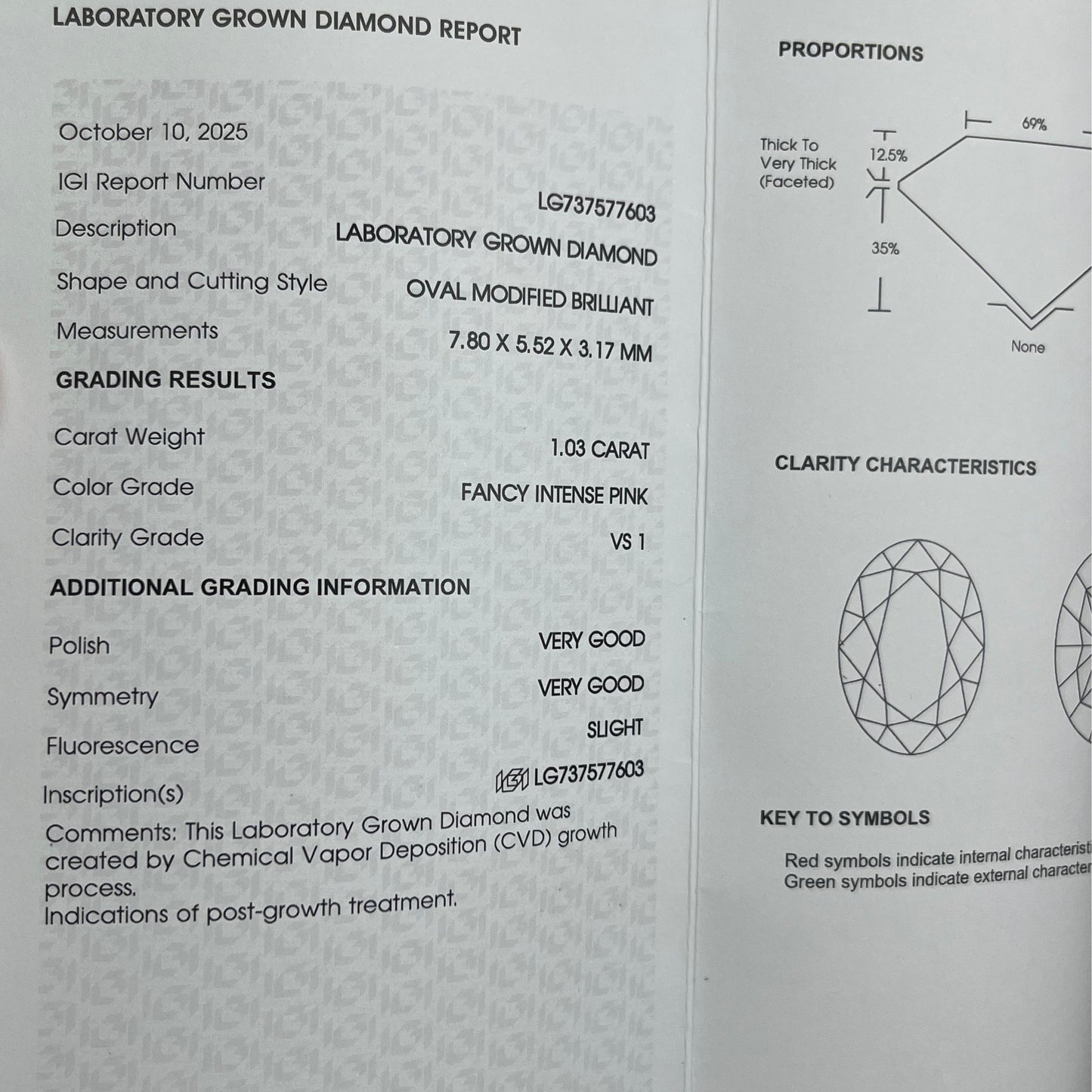 Fancy Intense Pink Oval 1.03ct diamond loose lab diamond