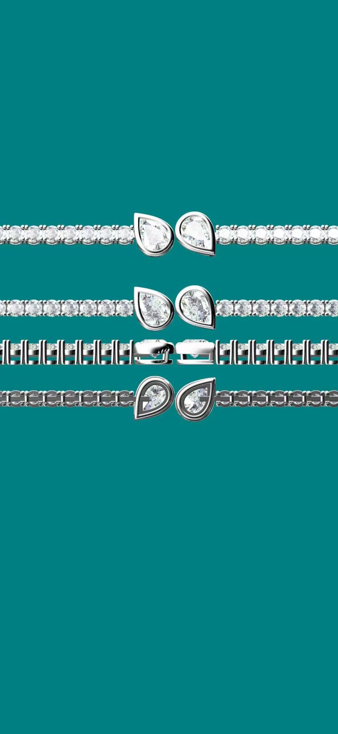 18k gold Bezel Toi et Moi Diamond half Tennis Bracelet 14cm+2cm