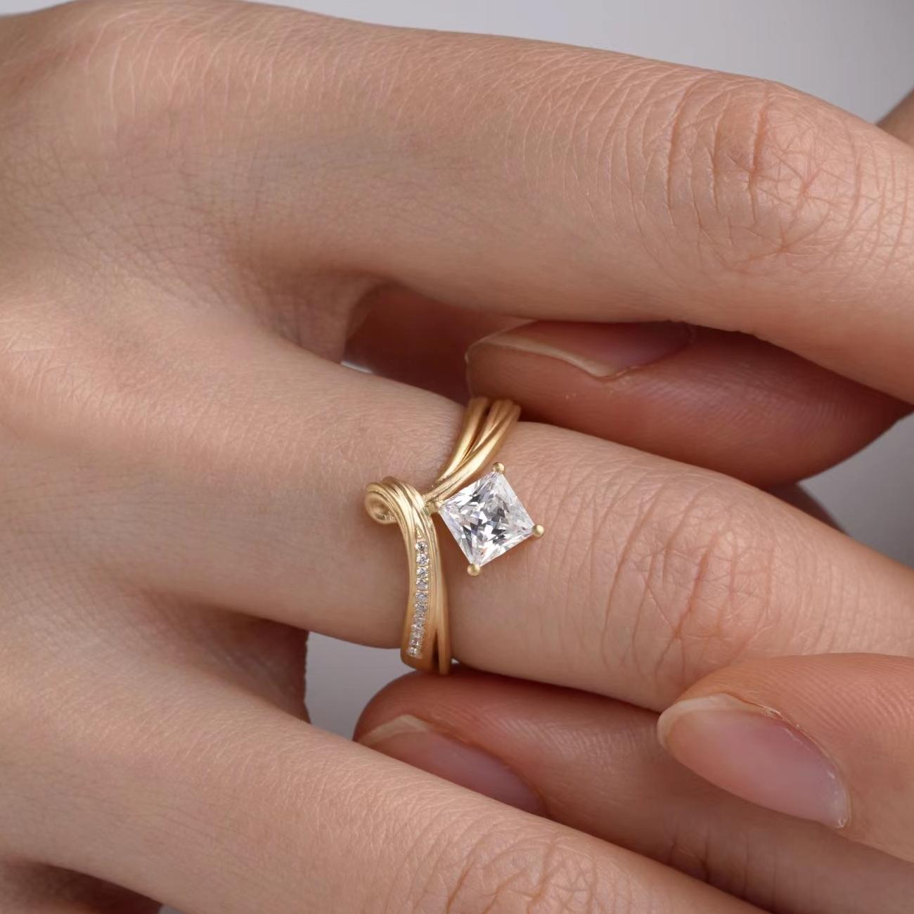 1ct Lab Grown Diamond ring Princess E VVS2 Handmade