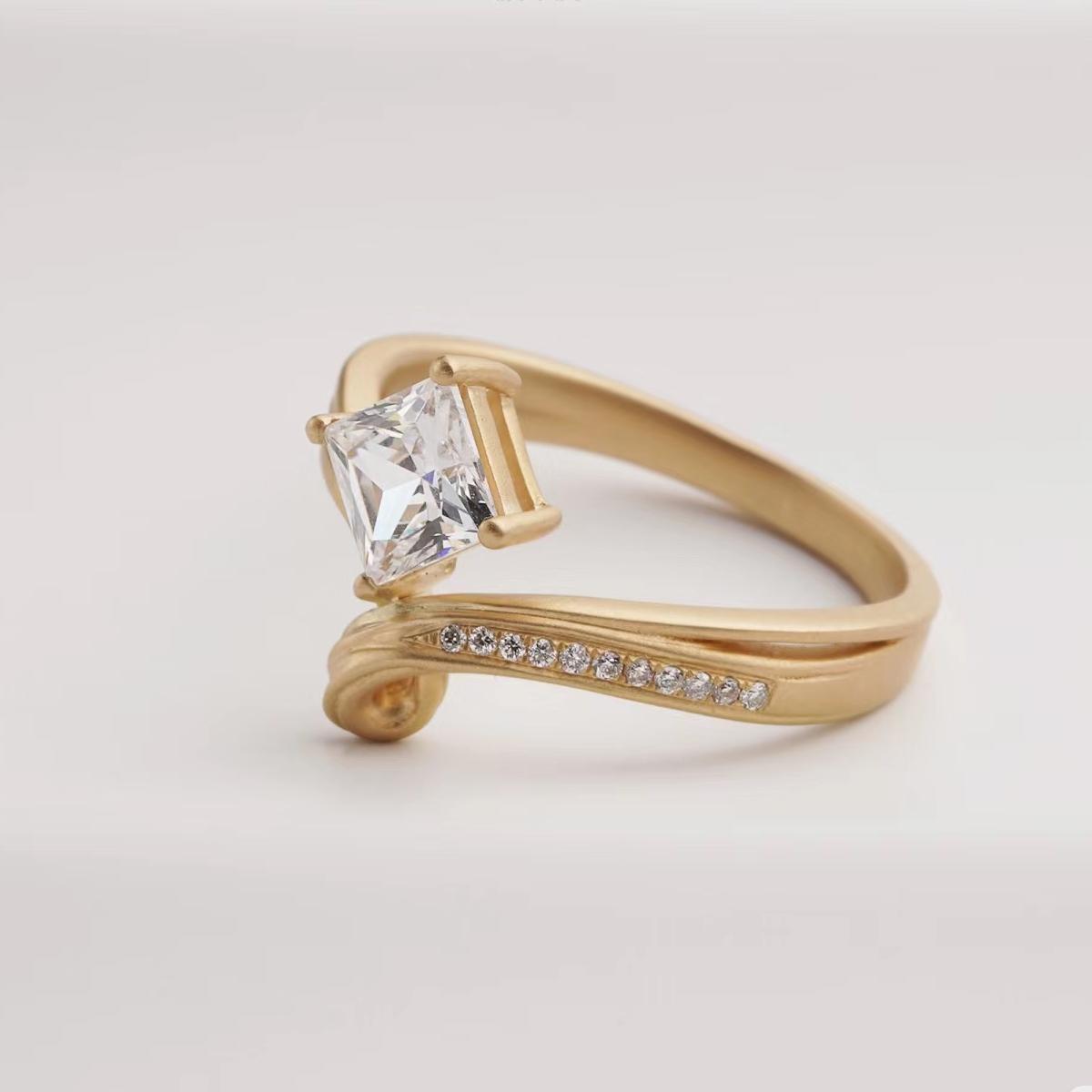 1ct Lab Grown Diamond ring Princess E VVS2 Handmade
