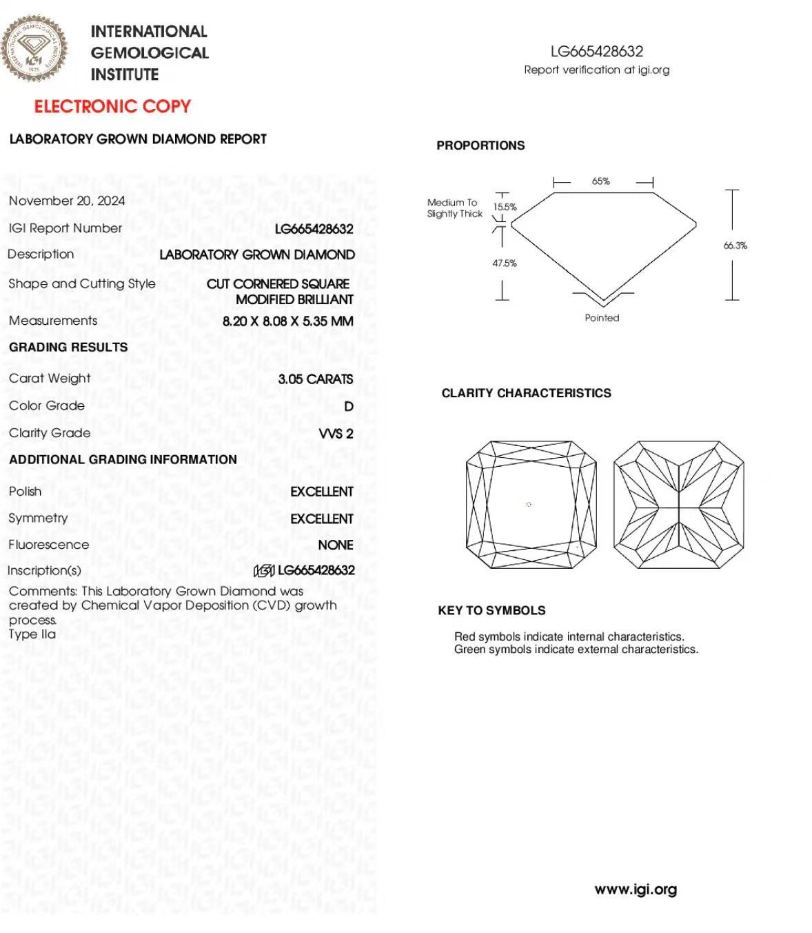 Deposit 3.05ct D VVS2 diamond Sqare Radiant with 18k setting
