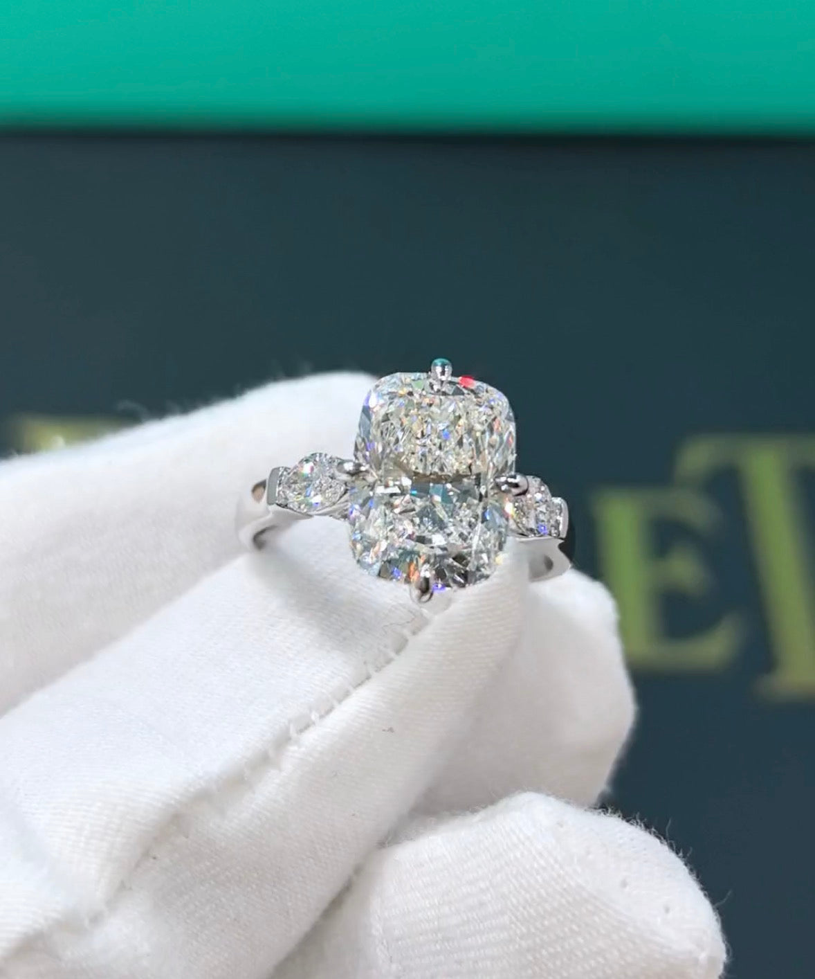 Balance lab diamond 5ct elongated cushion 18k ring for Farah