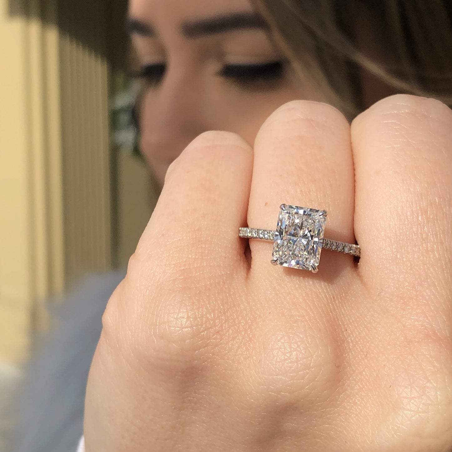 Deposit 3.24ct Radiant cut diamond hidden halo 14k gold For Tivee