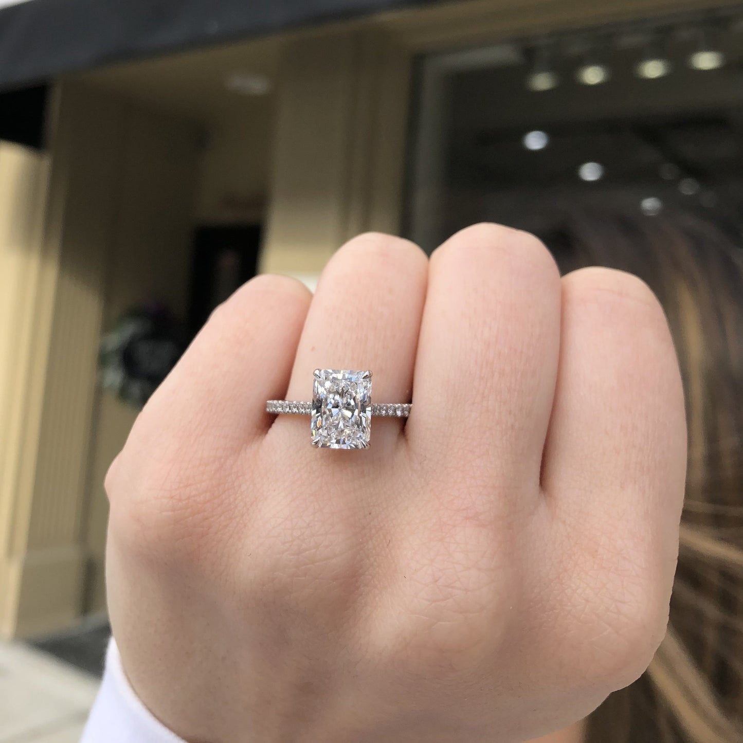 Deposit 3.24ct Radiant cut diamond hidden halo 14k gold For Tivee