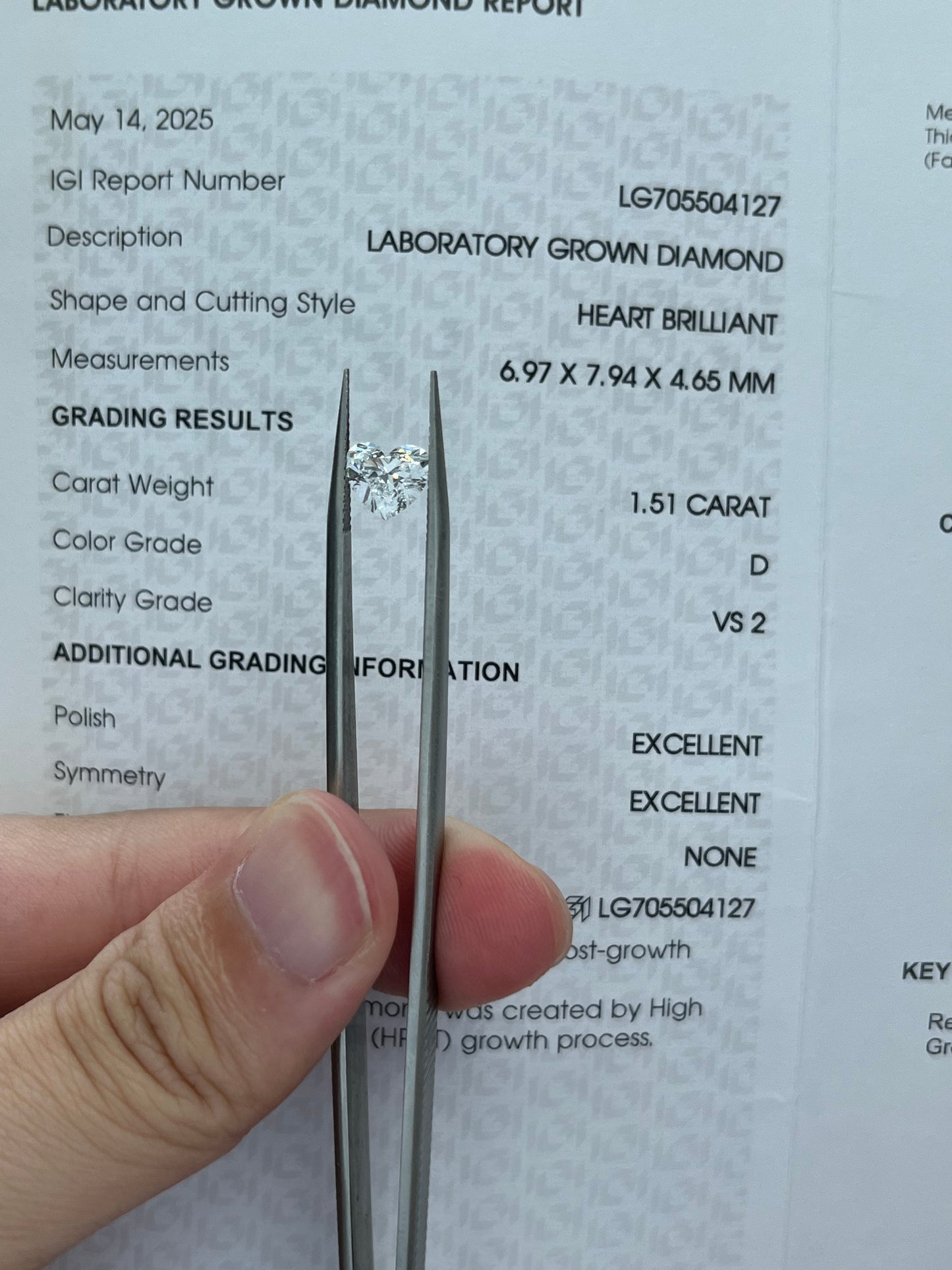 1.51CT Heart D VS2 Lab Diamond