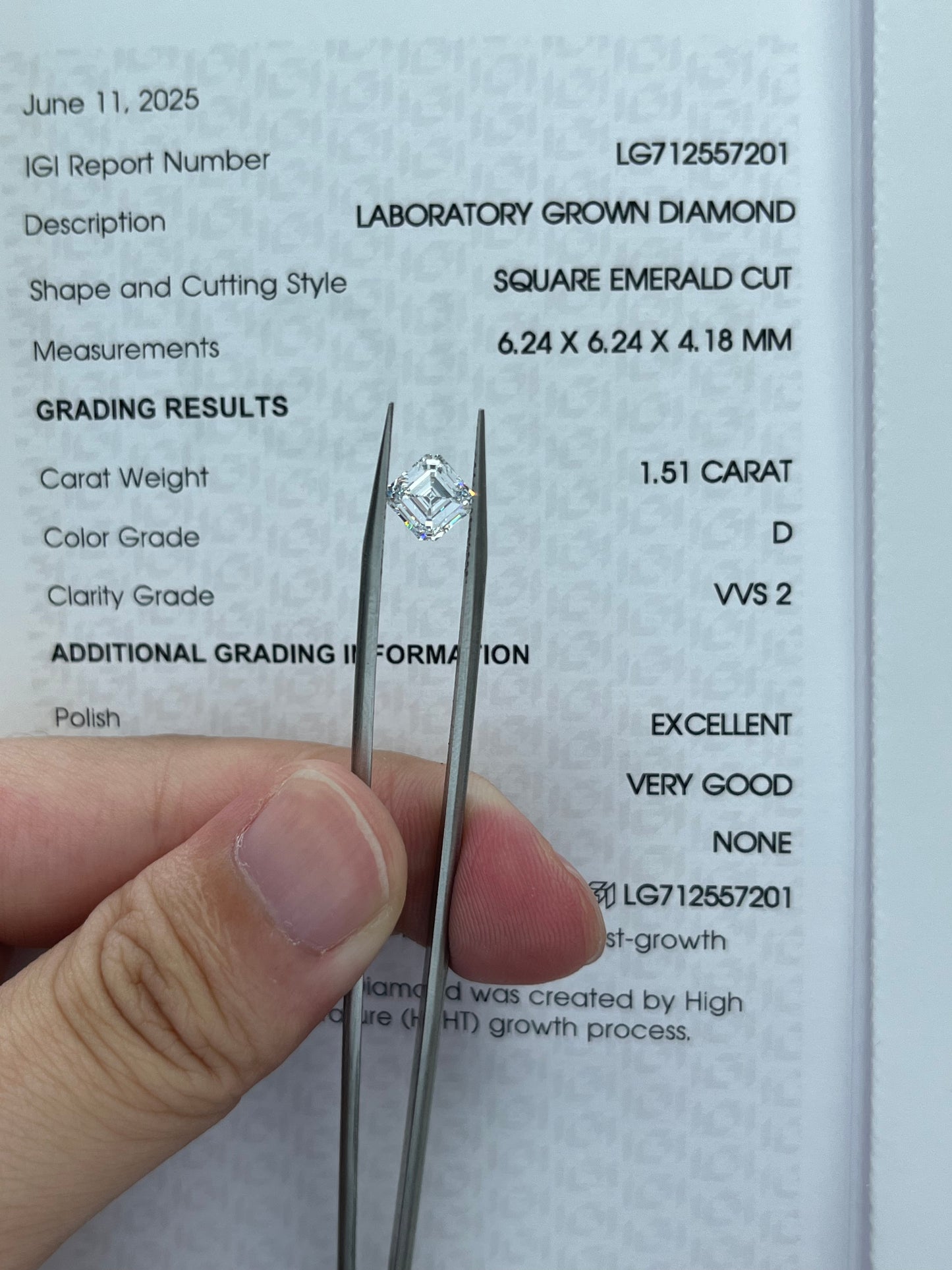 1.51CT Asscher D VVS2 Lab Diamond