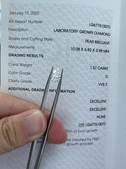 1.57CT Pear D VVS2 Lab Diamond