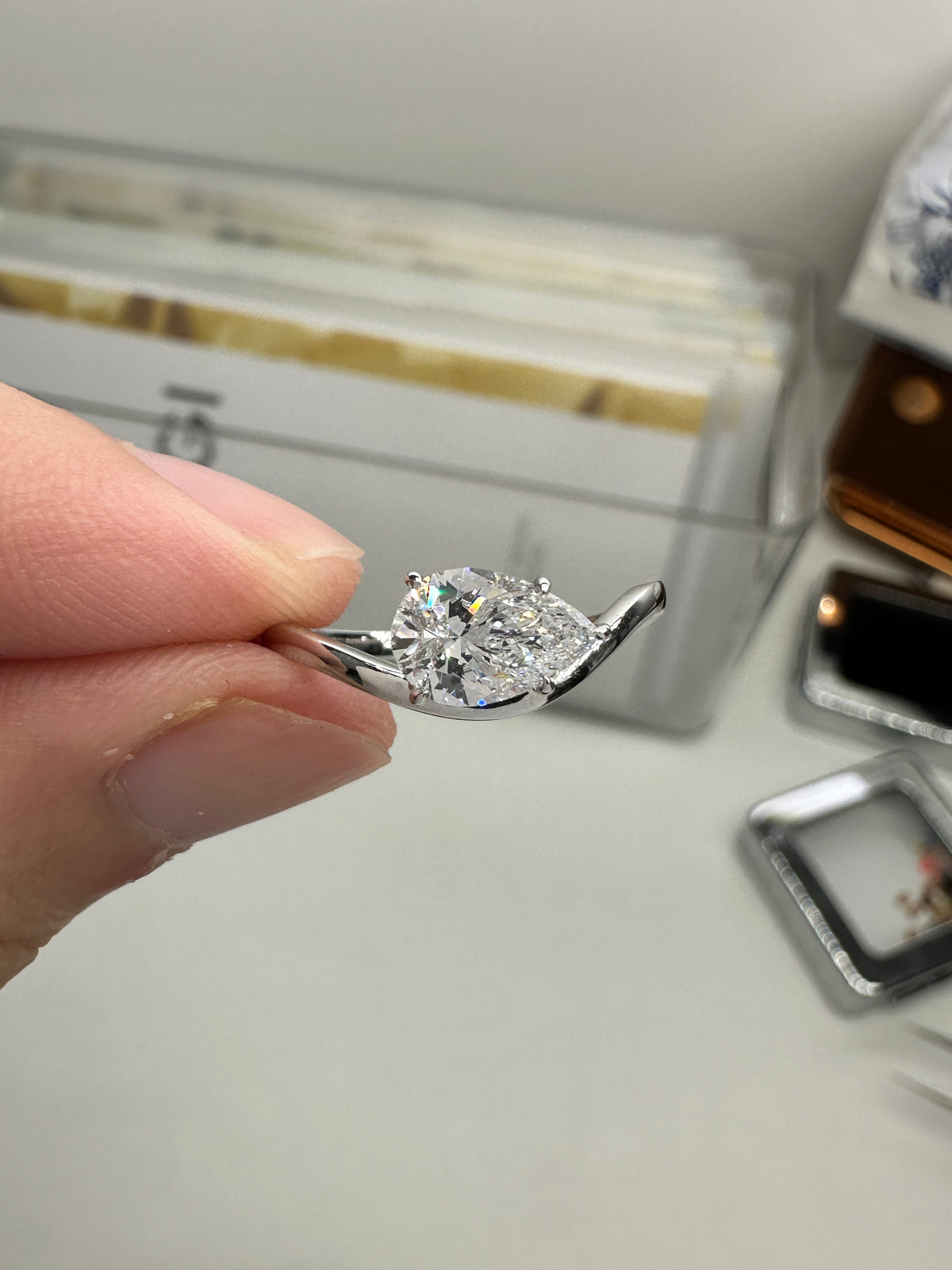 Balance- 1.07ct pear diamond with cert 9k white gold ring