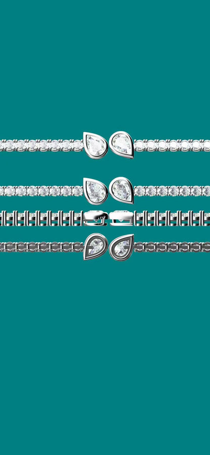 18k gold Bezel Toi et Moi Diamond half Tennis Bracelet 14cm+2cm