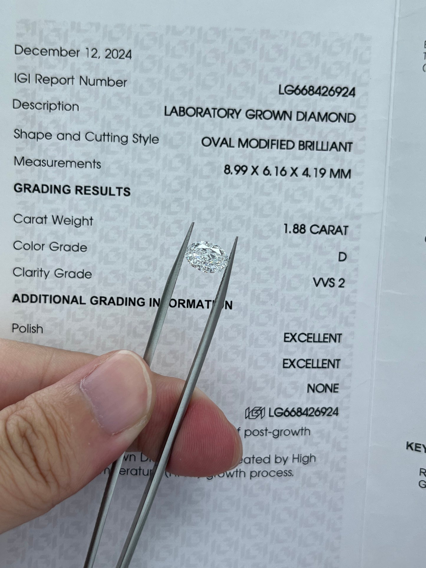 1.88CT OVAL D VVS2 Lab Diamond&Setting for Farah