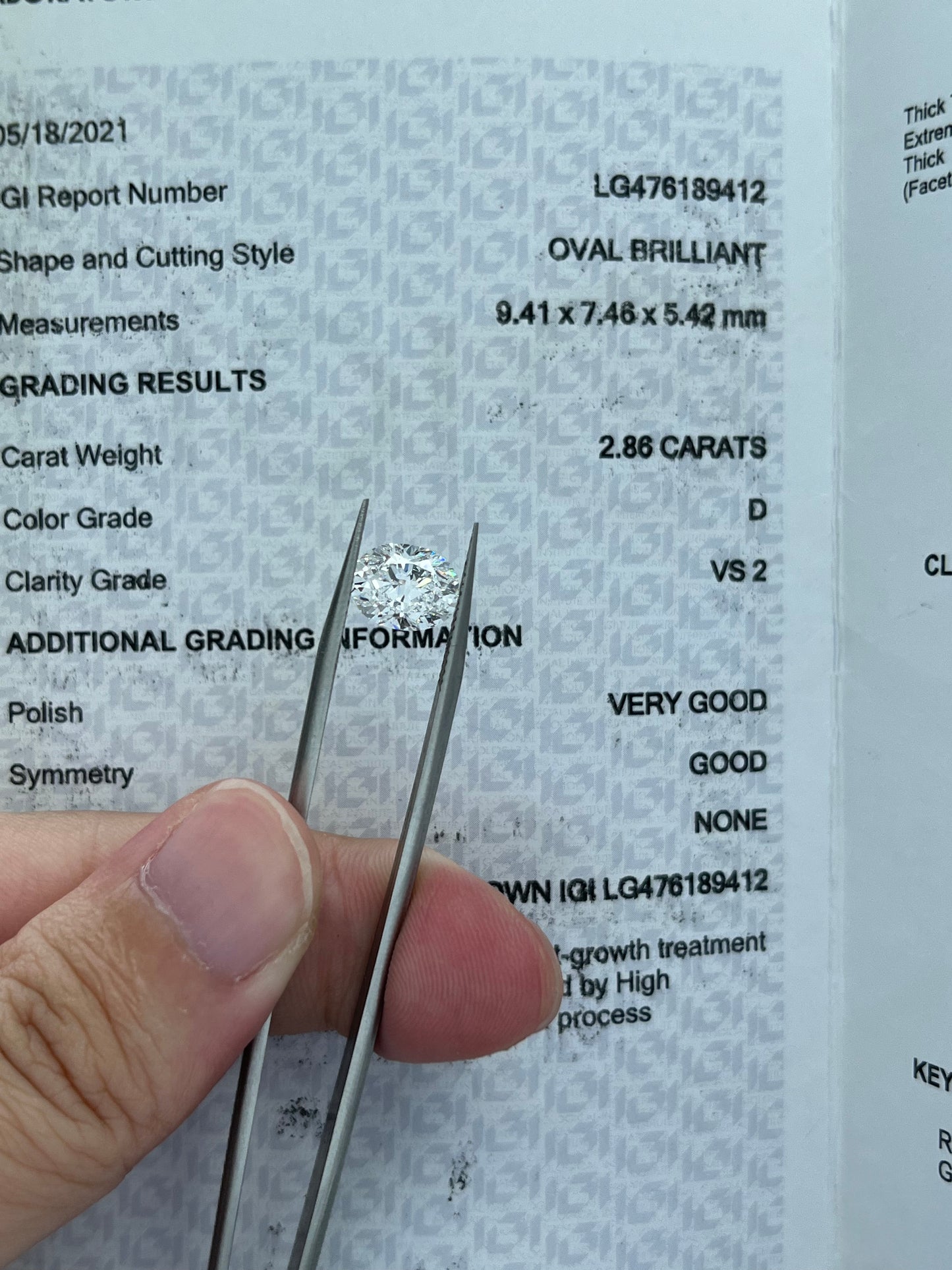 2.86CT OVAL D VS2 Lab Diamond
