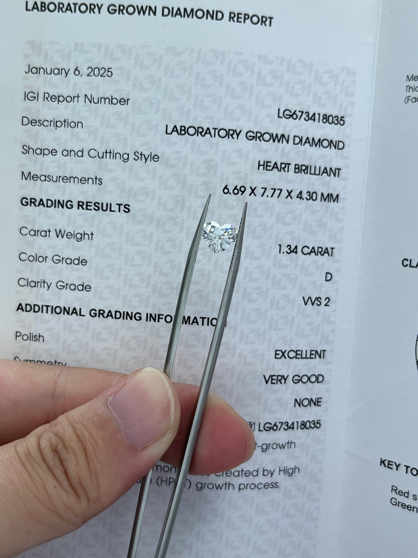 1.34CT Heart D VVS2 Lab Diamond