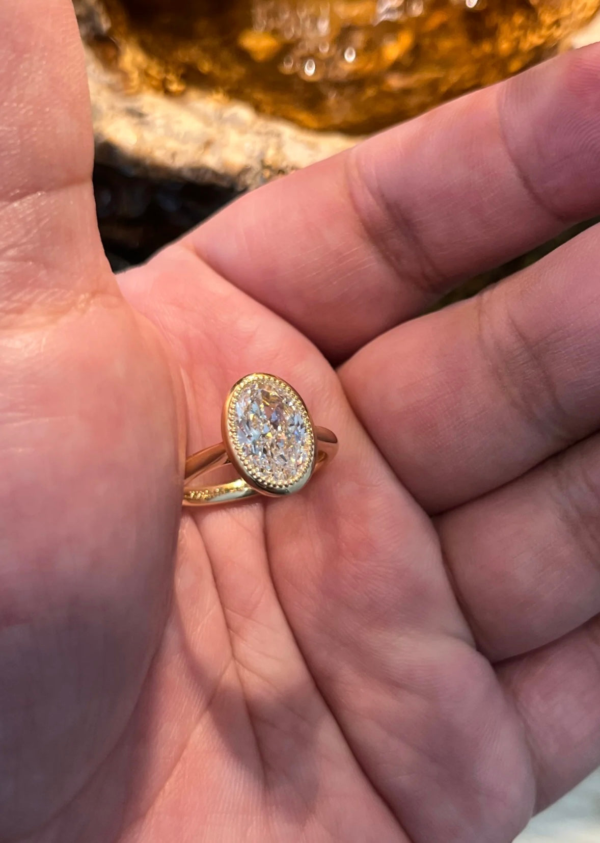 NEW LINK 3.40CT OVAL Diamond Bezel Ring 14k yellow gold for Nacny