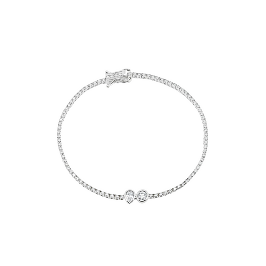18k gold Bezel Toi et Moi Diamond half Tennis Bracelet 14cm+2cm