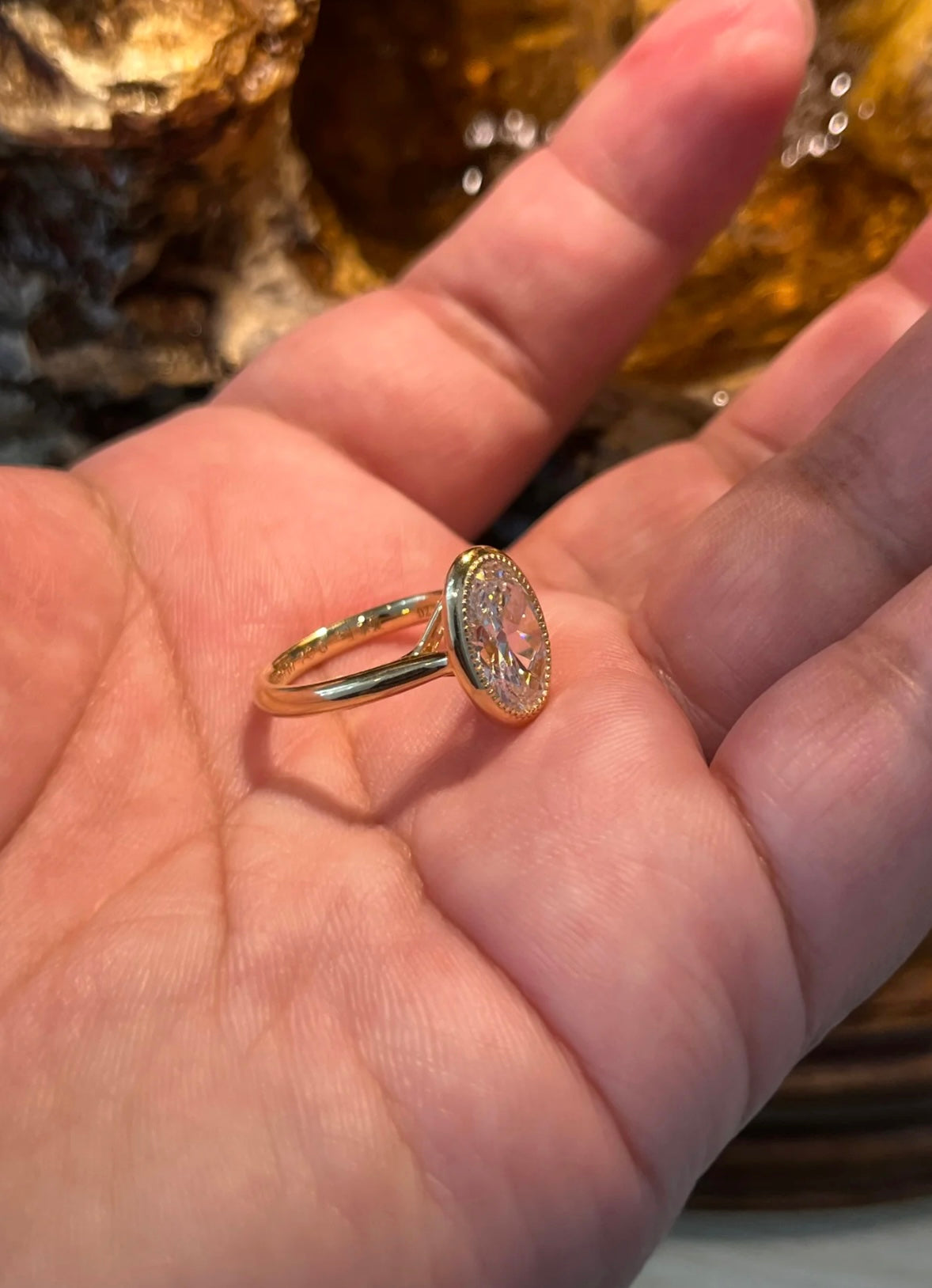 3.40CT OVAL Diamond Bezel Ring 14k yellow gold for Nacny