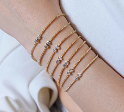 18k gold Bezel Toi et Moi Diamond half Tennis Bracelet 14cm+2cm