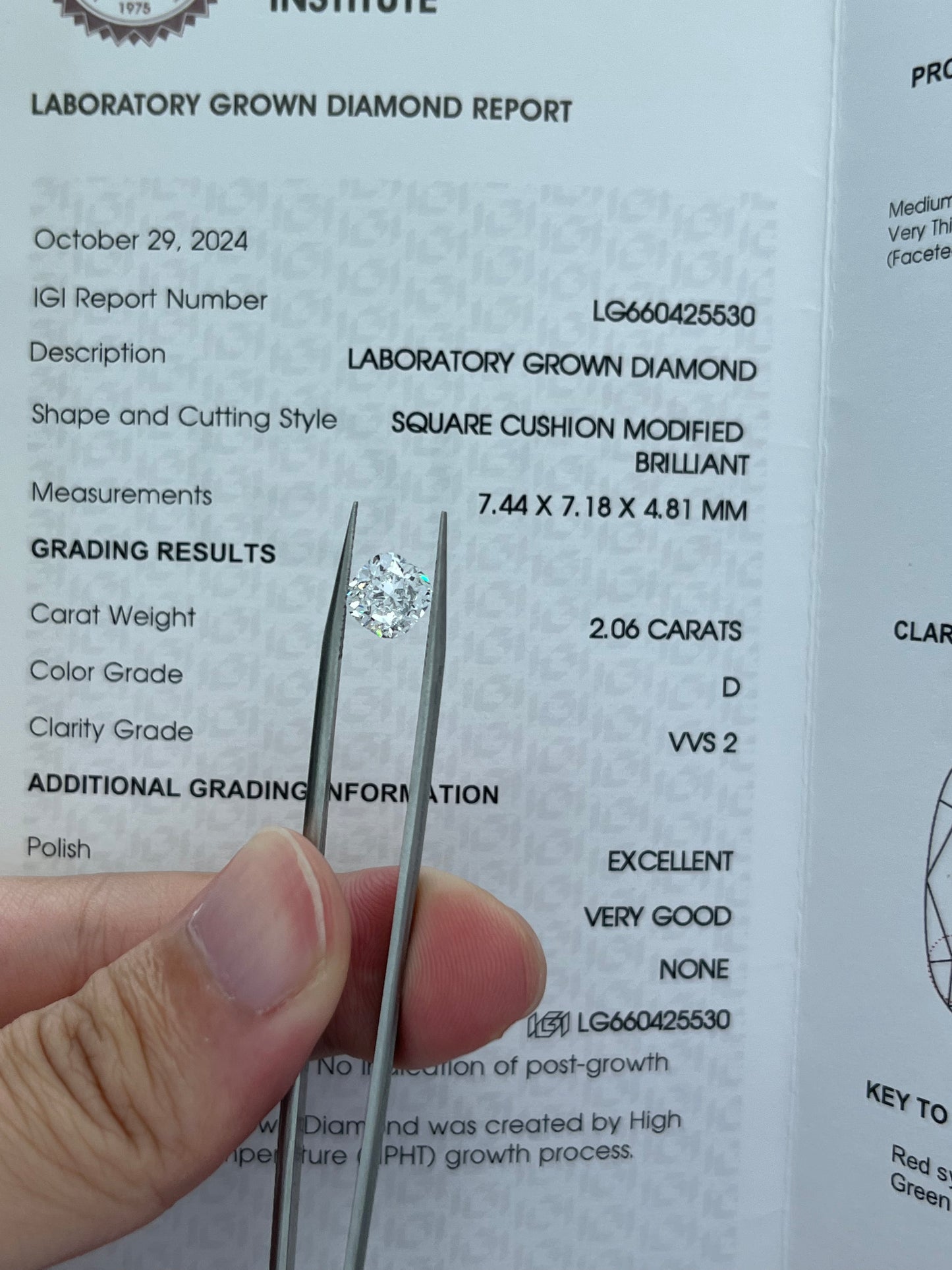 2.06CT Cushion D VVS2 Lab Diamond