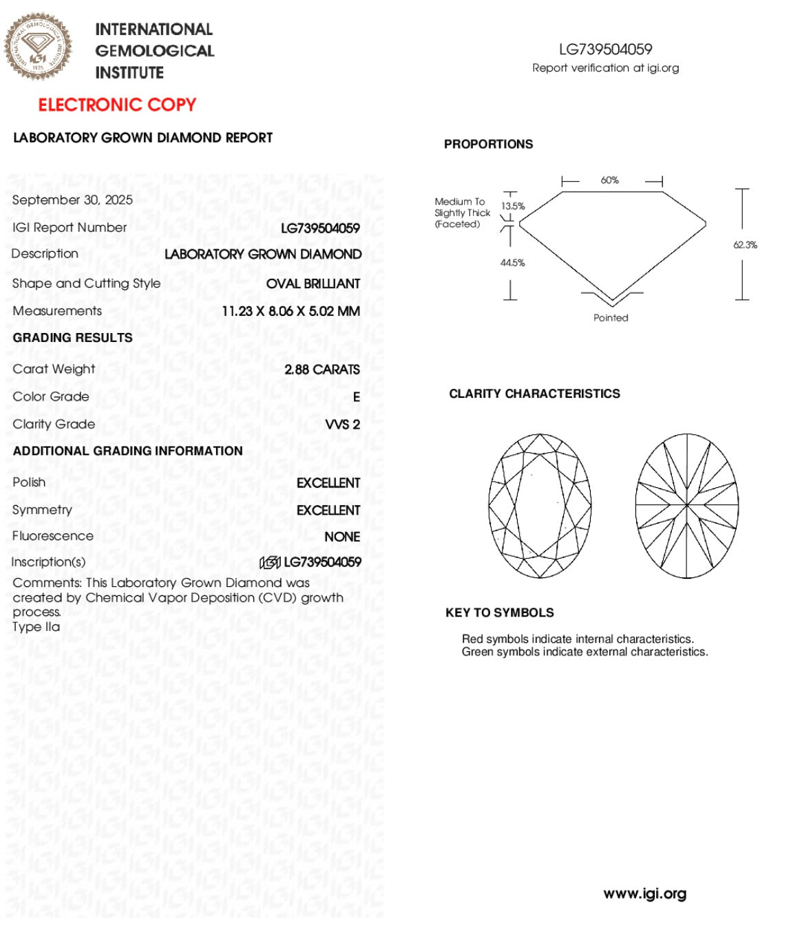Deposit 2.88ct E VVS2 diamond with platinum setting