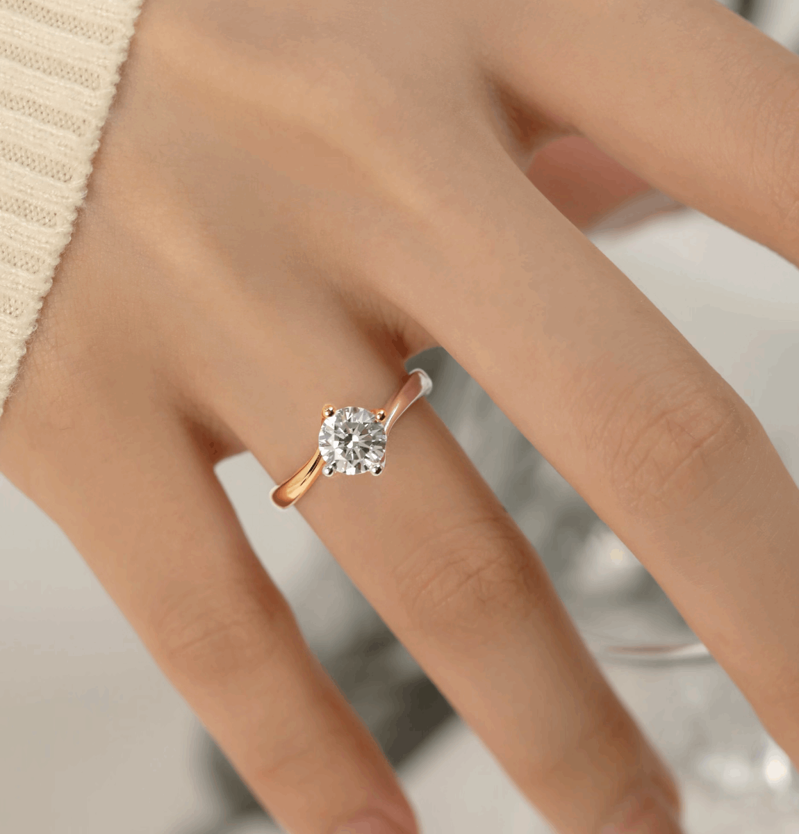 18K Double Color Lab Grown Diamond ring Round CVD