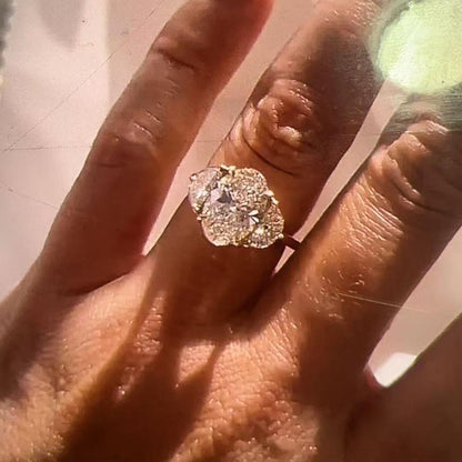 Deposit THREE STONE 3.5ct oval diamond and 2 half-moon 14K gold ring