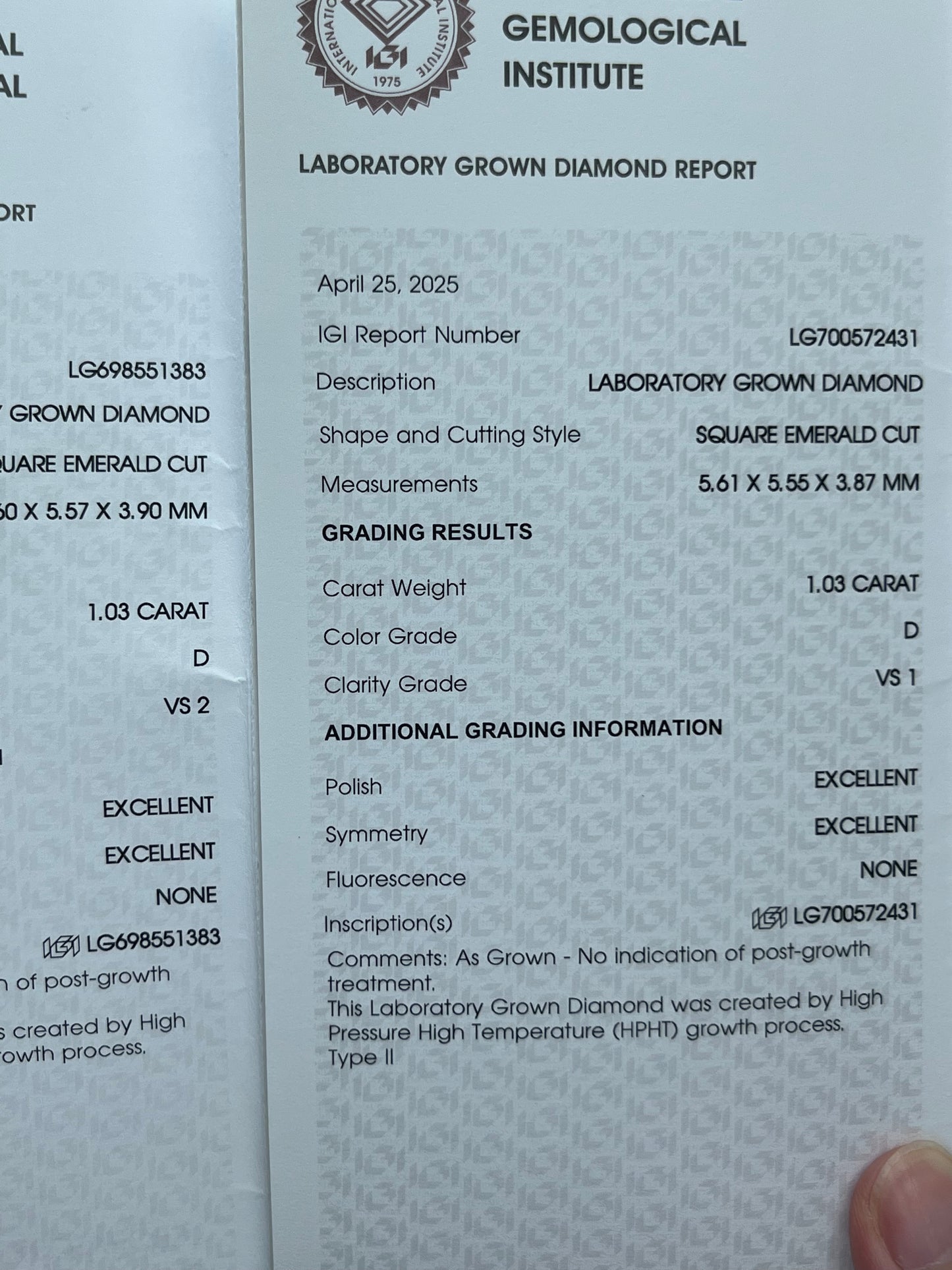 One pair Asscher D VS1/VS2 Lab Diamond